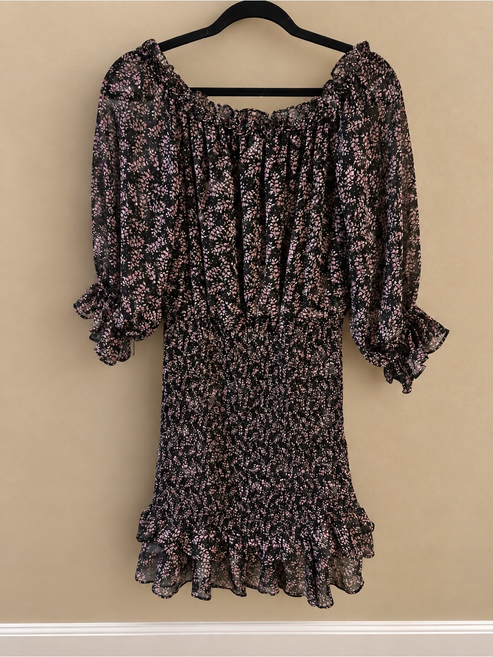 She + Sky Black Dress with Pink Floral Print